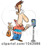 Poster, Art Print Of Cartoon Man Holding A Money Bag And Paying A Parking Meter