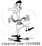 Cartoon Black And White Outline Design Of A Performing Mime