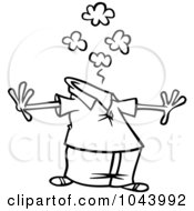 Royalty Free RF Clip Art Illustration Of A Cartoon Black And White Outline Design Of A Man Having A Mind Bomb