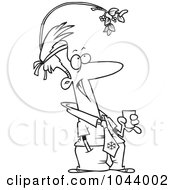 Poster, Art Print Of Cartoon Black And White Outline Design Of A Businessman Wearing Mistletoe At The Office Christmas Party