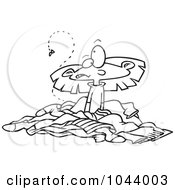 Poster, Art Print Of Cartoon Black And White Outline Design Of A Girl In A Pile Of Stinky Laundry