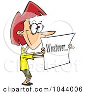 Royalty Free RF Clip Art Illustration Of A Cartoon Businesswoman Holding A Whatever Sign