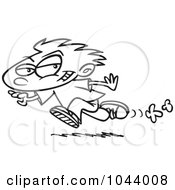 Poster, Art Print Of Cartoon Black And White Outline Design Of A Running Mischievous Boy