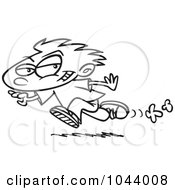 Royalty Free RF Clip Art Illustration Of A Cartoon Black And White Outline Design Of A Running Mischievous Boy
