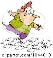 Cartoon Happy Woman Playing Hopscotch
