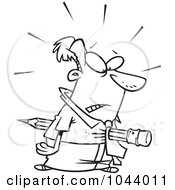 Royalty Free RF Clip Art Illustration Of A Cartoon Black And White Outline Design Of A Businessman With A Pencil Through His Chest