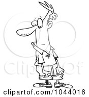 Royalty Free RF Clip Art Illustration Of A Cartoon Black And White Outline Design Of A Man Wearing Mismatched Socks