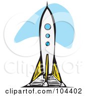 Royalty Free RF Clipart Illustration Of A Woodcut Styled Rocket Ship by xunantunich
