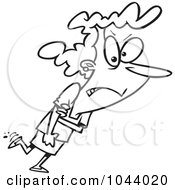 Royalty Free RF Clip Art Illustration Of A Cartoon Black And White Outline Design Of A Mad Businesswoman Rolling Up Her Sleeves