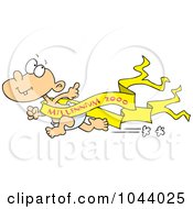 Poster, Art Print Of Cartoon Running New Year Baby With A Banner