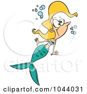 Poster, Art Print Of Cartoon Happy Swimming Mermaid
