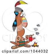 Cartoon Native American Man Fanning A Fire With A Memo