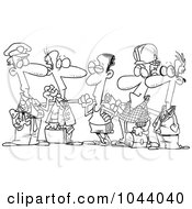 Royalty Free RF Clip Art Illustration Of A Cartoon Black And White Outline Design Of A Group Of Men From Different Occupations