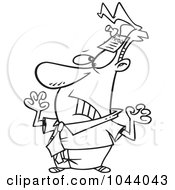 Royalty Free RF Clip Art Illustration Of A Cartoon Black And White Outline Design Of A Memo Pinned To A Businessman