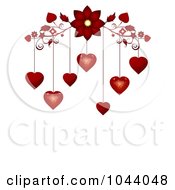 Poster, Art Print Of Red Flourish With Red Valentine Hearts Dangling Above White Space