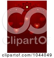 Poster, Art Print Of Sparkling Red Valentine Hearts Dangling From A Flourish Over Red