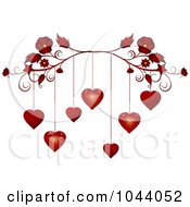Poster, Art Print Of Red Flourish With Red Valentine Hearts Dangling