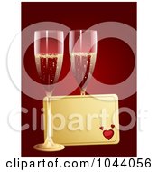 Poster, Art Print Of Golden Valentine Tag With Two Glasses Of Champagne Over Red