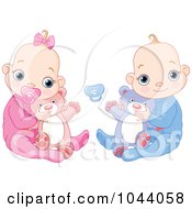 Poster, Art Print Of Digital Collage Of A Baby Boy And Baby Girl Holding Teddy Bears