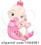 Poster, Art Print Of Baby Girl Holding A Teddy Bear