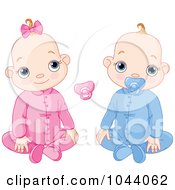 Poster, Art Print Of Digital Collage Of A Baby Boy And Girl With Pacifiers