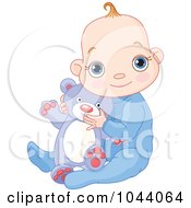 Poster, Art Print Of Baby Boy Holding A Teddy Bear