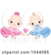 Poster, Art Print Of Digital Collage Of A Baby Boy And Girl Crawling