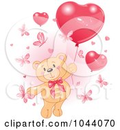 Poster, Art Print Of Teddy Bear With Butterflies And Valentine Heart Balloons