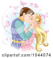Butterflies Flying Around Prince Charming Kissing A Princess