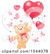 Poster, Art Print Of Valentine Teddy Bear With Butterflies And Heart Balloons