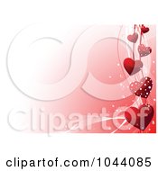 Poster, Art Print Of Border Of Red Hearts And Ribbons On Gradient Pink