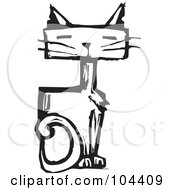 Royalty Free RF Clipart Illustration Of A Black And White Woodcut Styled Sitting Cat by xunantunich #COLLC104409-0119