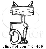 Poster, Art Print Of Black And White Woodcut Styled Sitting Cat