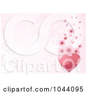 Poster, Art Print Of Pink Heart And Cherry Blossom Border Over A Pink Floral Background