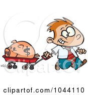 Cartoon Rich Boy Pulling His Piggy Bank In A Wagon