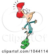 Poster, Art Print Of Cartoon Businesswoman Balancing On A Dollar Symbol