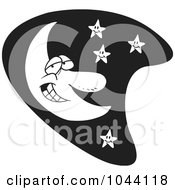 Poster, Art Print Of Cartoon Black And White Outline Design Of A Smiling Moon And Stars