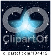 Royalty Free RF Clipart Illustration Of A Glowing Blue Star In A Dark Blue Starry Sky by elaineitalia