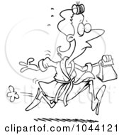 Royalty Free RF Clip Art Illustration Of A Cartoon Black And White Outline Design Of A Mother Running With Cold Lunch