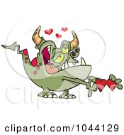 Royalty Free RF Clip Art Illustration Of A Cartoon Romantic Monster Holding Paper Hearts
