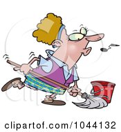 Poster, Art Print Of Cartoon Woman Whistling While Mopping