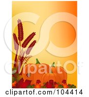 Poster, Art Print Of Royalty-Free Rf Clipart Illustration Of Autumn Pumpkins Leaves And Wheat Over Orange