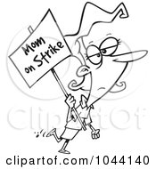 Poster, Art Print Of Cartoon Black And White Outline Design Of A Mom On Strike