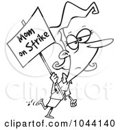 Royalty Free RF Clip Art Illustration Of A Cartoon Black And White Outline Design Of A Mom On Strike