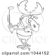 Royalty Free RF Clip Art Illustration Of A Cartoon Black And White Outline Design Of A Golfing Moose by toonaday