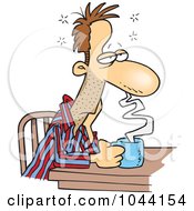 Cartoon Sleepy Man Sitting With Coffee