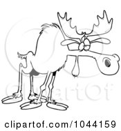Royalty Free RF Clip Art Illustration Of A Cartoon Black And White Outline Design Of A Tired Moose by toonaday