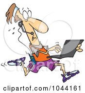 Cartoon Mobile Jogger Using A Laptop