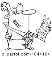 Poster, Art Print Of Cartoon Black And White Outline Design Of A Businessman Burning Up His Mortgage