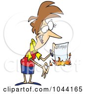 Royalty Free RF Clip Art Illustration Of A Cartoon Woman Burning Her Mortgage